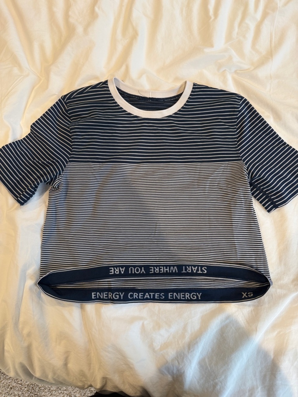 Lulu Striped Navy and White Crewneck Crop Top XS